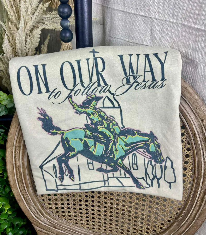 On our way to follow Jesus (Gildan Tee)