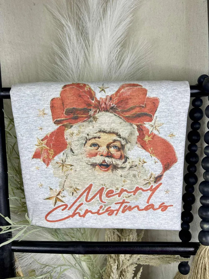 Merry Christmas with Santa and Bow (Gildan Tee)