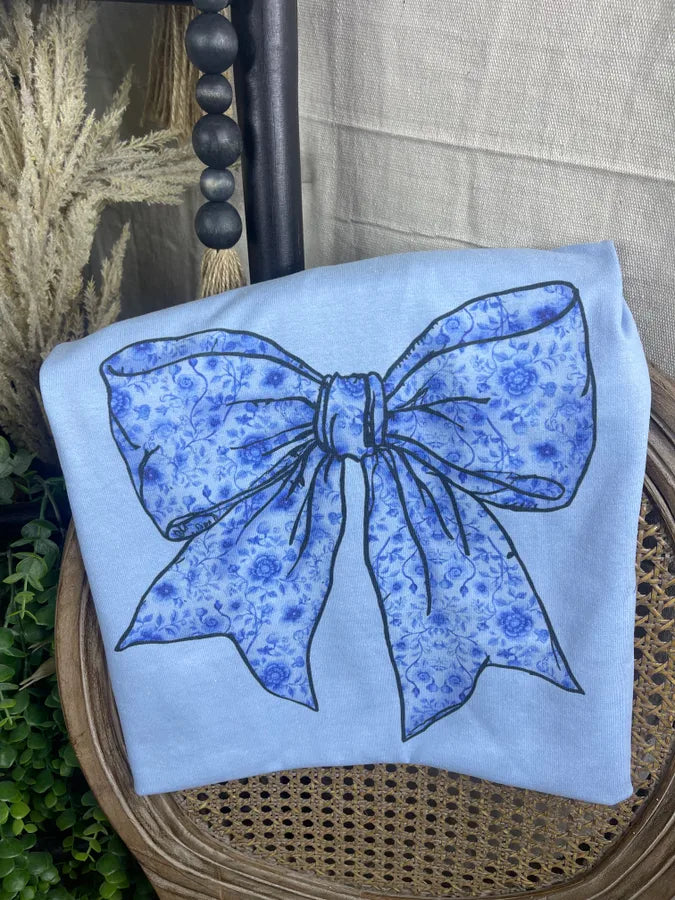 Blue Floral Bow (Gildan Tee)