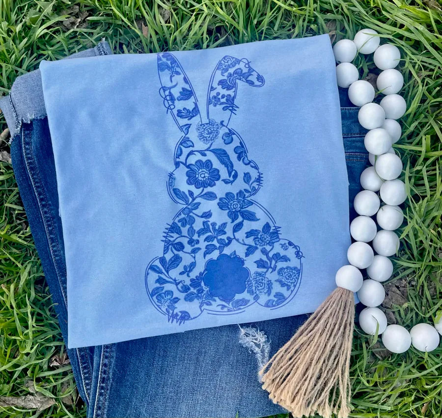 Navy Floral Bunny (Gildan Tee)