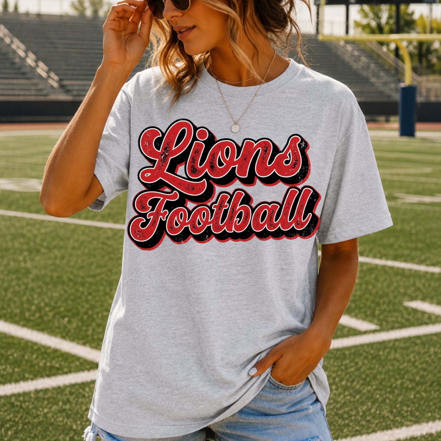 Retro Distressed Lions Football