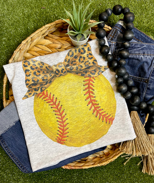 Softball with Leopard Bow (Gildan Tee)