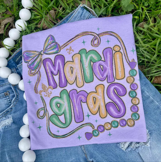 Mardi Gras with Bows and Beads (Gildan Tee)