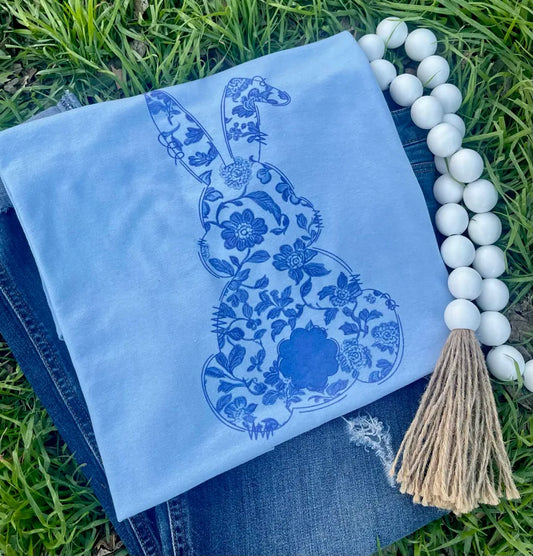 Navy Floral Bunny (Gildan Tee)