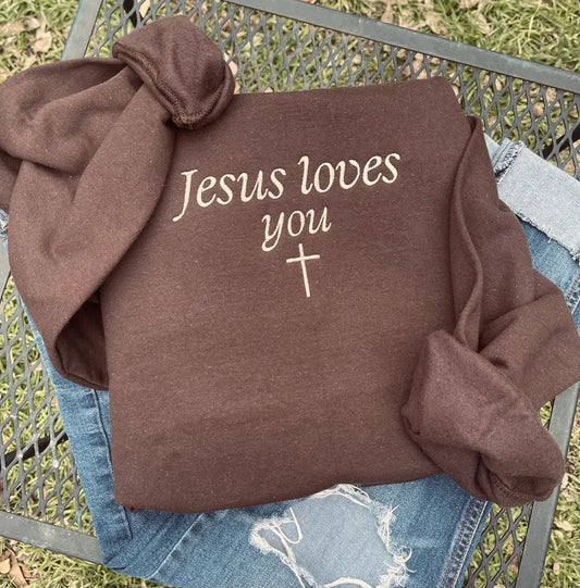 Jesus Loves You Embroidery Sweatshirt